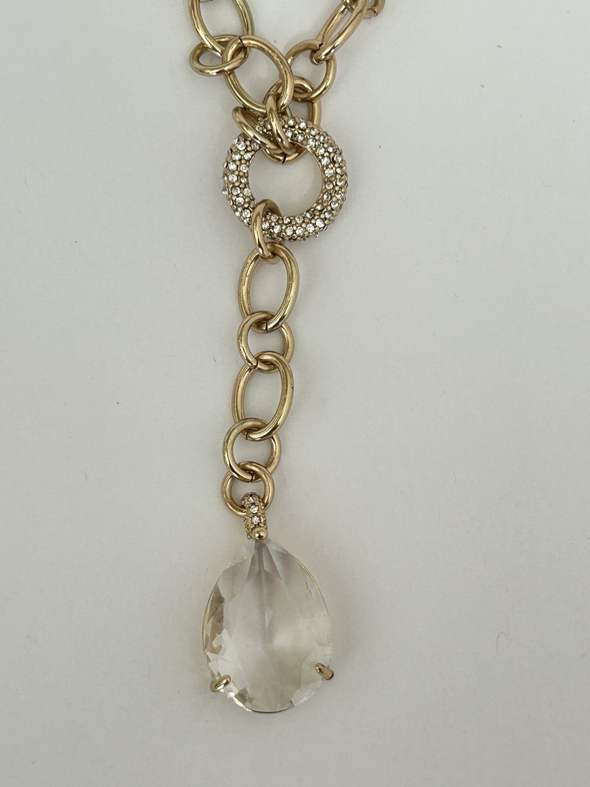 Signed ABS Allen Schwartz Gold Tone Chain Crystal Pendant Necklace B11