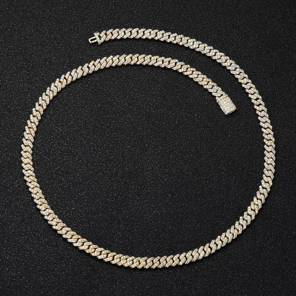 6MM Miami Cuban Link Chain Full Iced CZ Out Necklace Gold Plated Stainless Steel