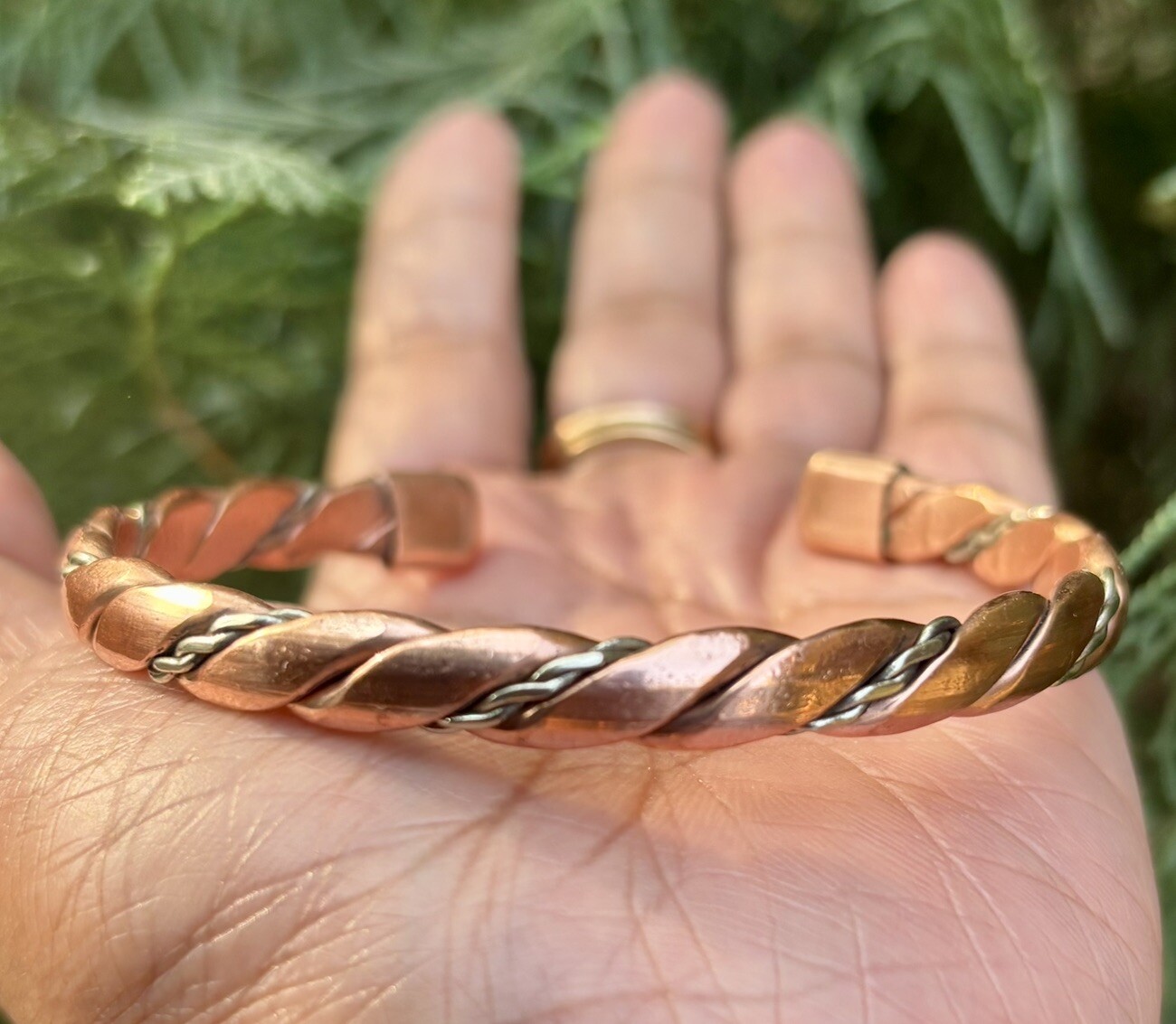 1Pc Pure Copper and Silver Healing Bangle Cuff Bracelet Spiritual, Unisex