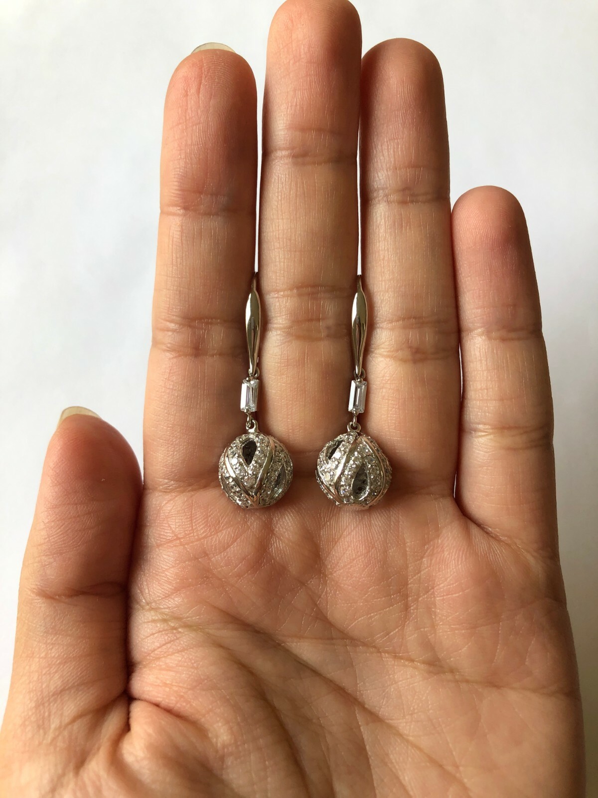Unique Round & Baguette Clear CZ Spherical Shaped Style 925 Silver Earrings