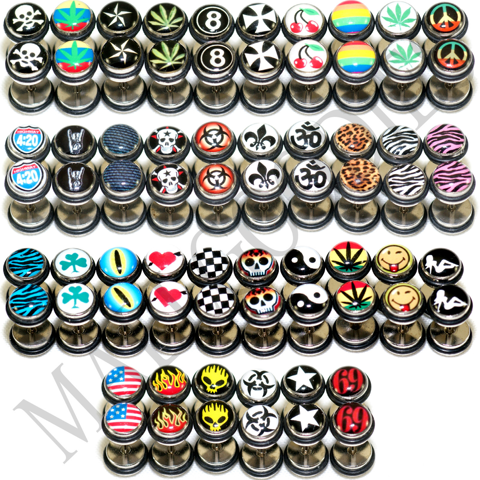 V102 Fake Cheaters Faux Illusion Ear Plugs 16G Pictures Logo Signs Words 0G 8mm