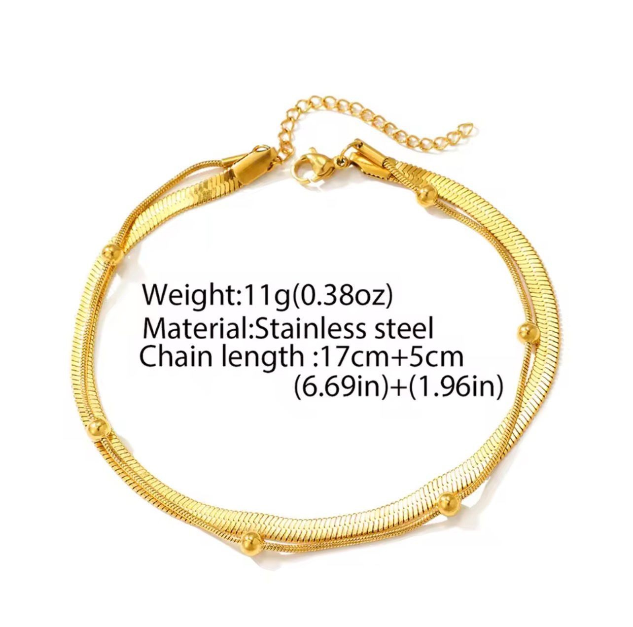 Stainless steel anklet bead strings snake bone chain double layered stacking