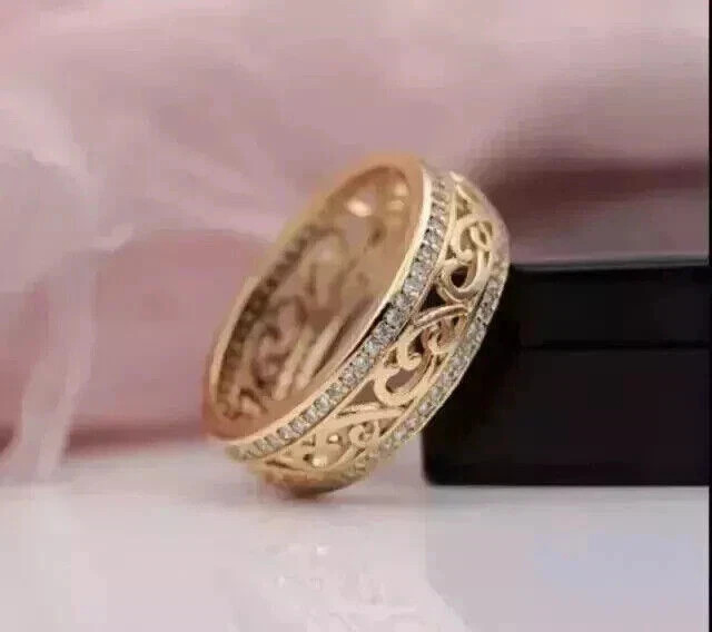 1Ct Round Cut Lab-Created Diamond Wedding Band Ring 14K Yellow Gold Plated