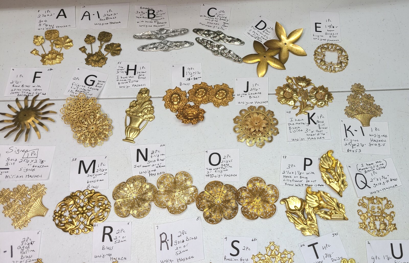 HUGE Lot #68 Vtg Miriam Haskell Large Flowers Jewelry Design Stampings Findings
