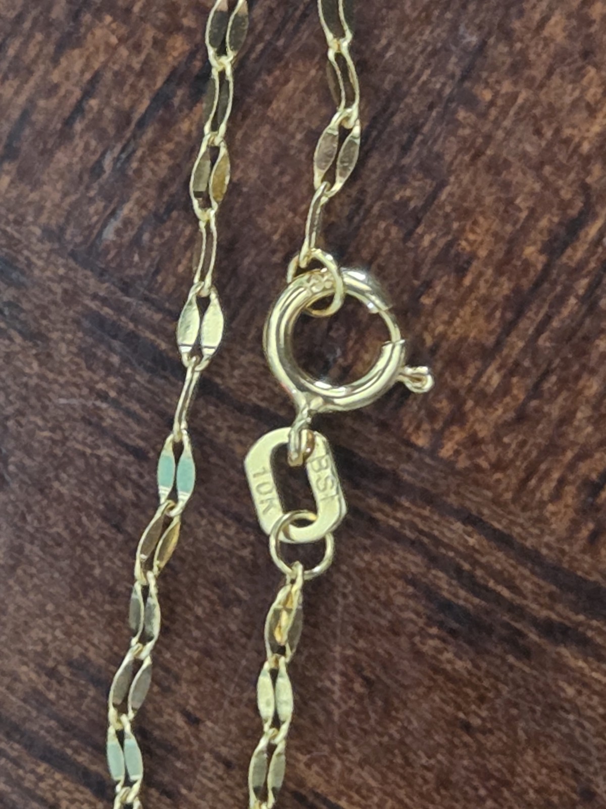 10k Yellow Gold Mirror Link Chain 9″ Bracelet/ Anklet Spring Ring Clasp 1.5mm