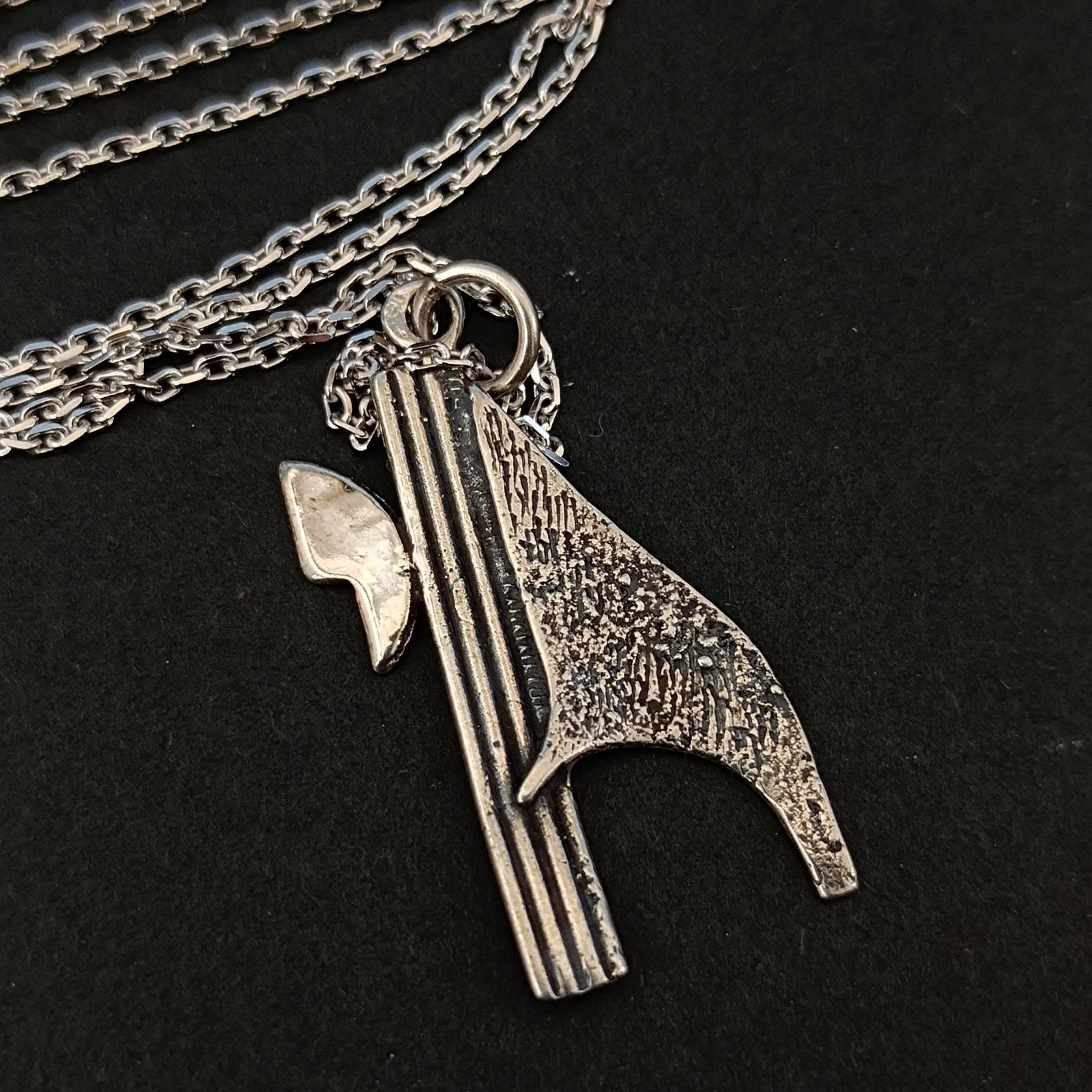 Chai Silver Pendant Necklace Men’s Modernist Brutalist Artistic Hebrew Life Gift