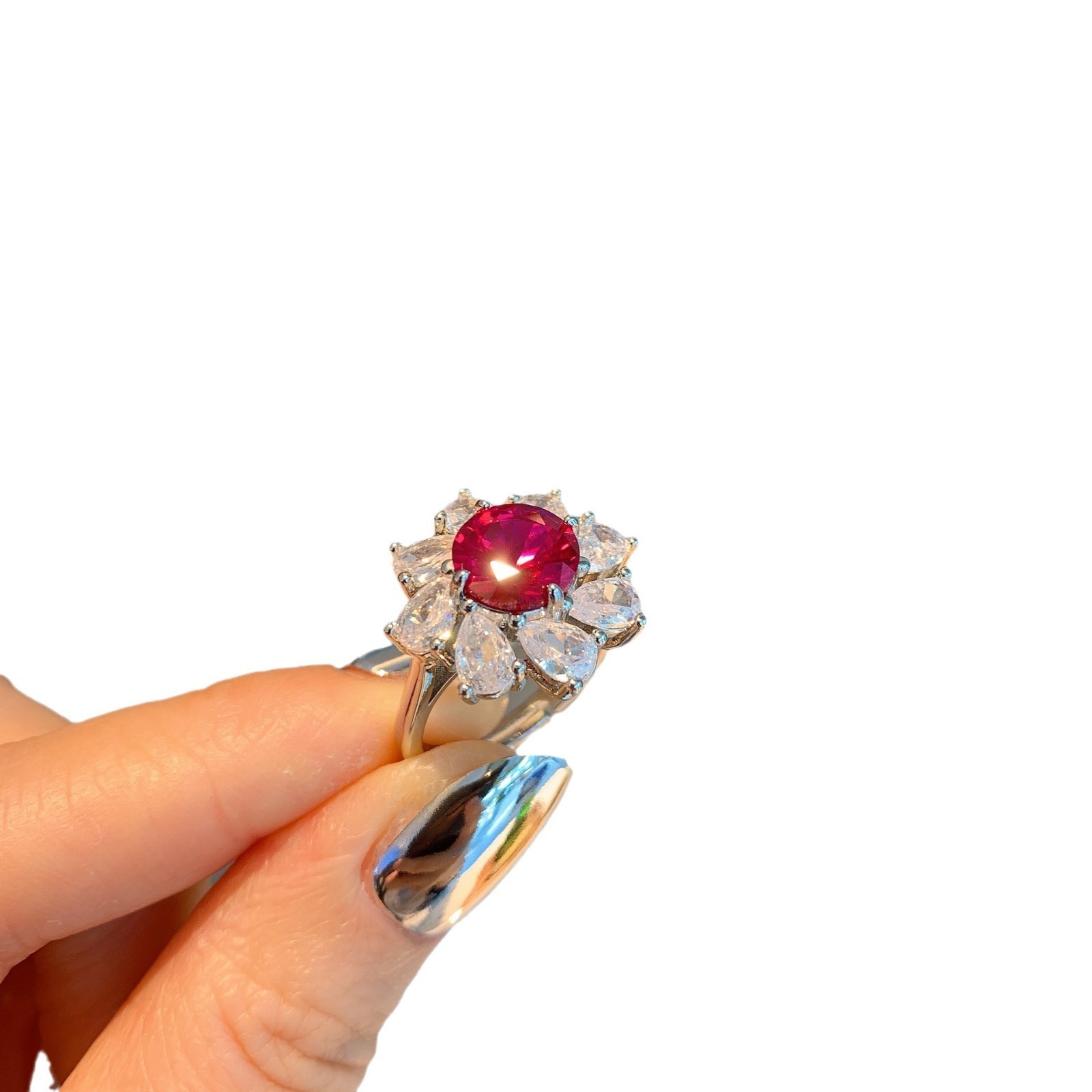 Pink Ring, Instagram-Style Red Corundum Ring, Gold-Toned Band