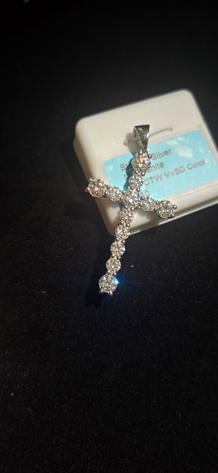 Sterling Silver 925 Moissanite Tennis Cross Religious