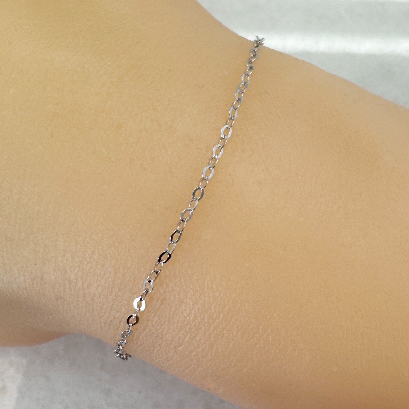 Rhodium plated Sterling Silver Necklace – Light Flat Cable Chain – All Sizes