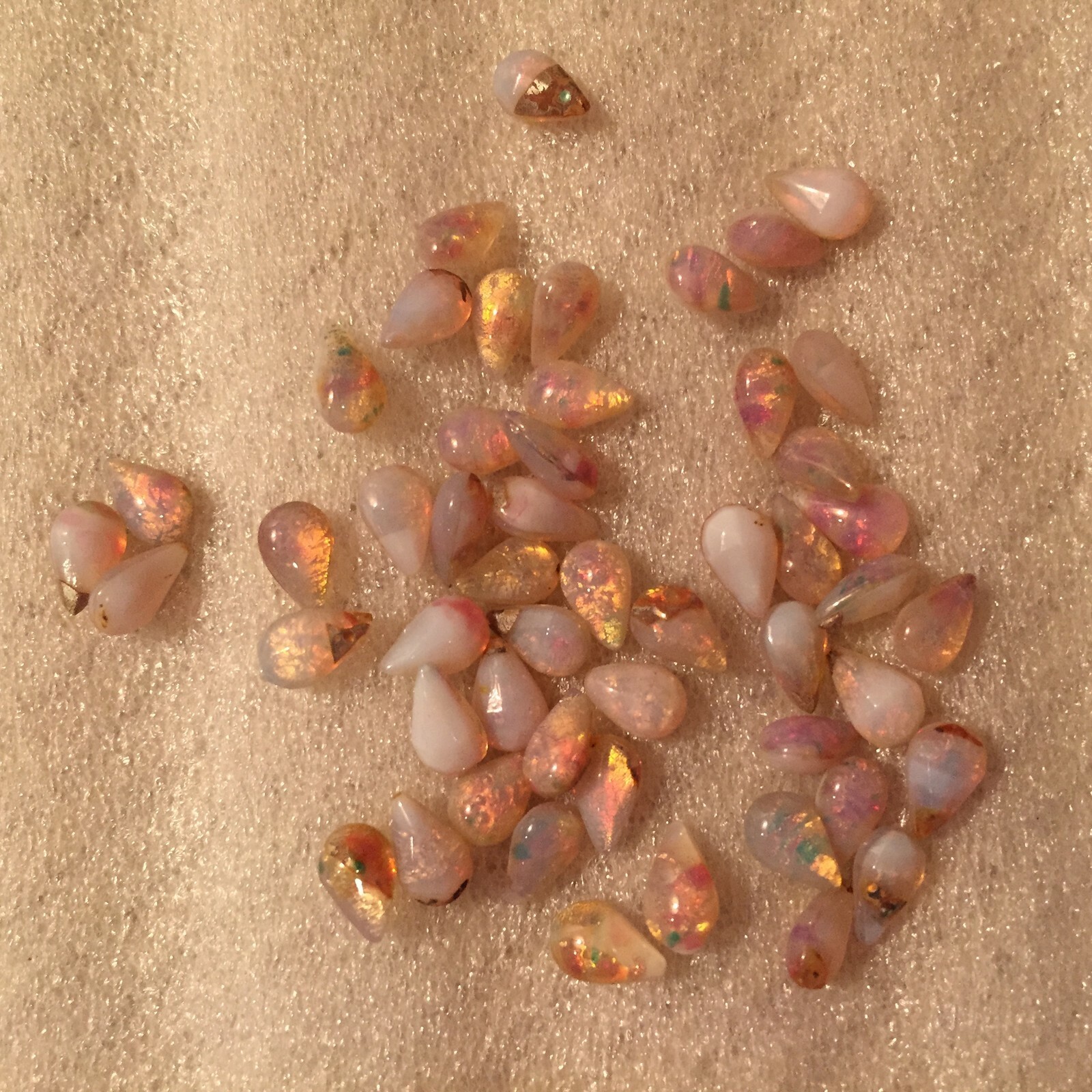 HA907 8x5mm teardrop shape fire opal harlequins, unfoiled (72)