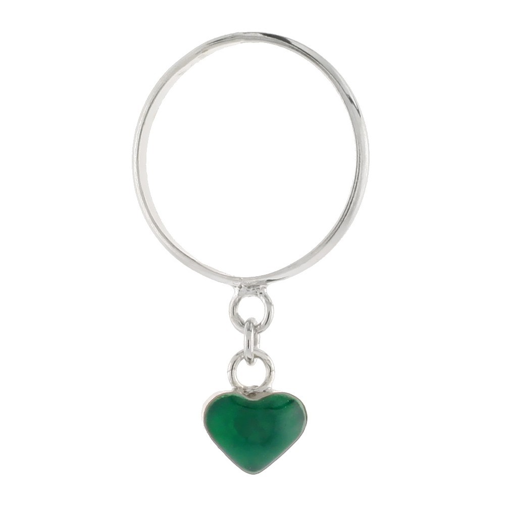 925 Sterling Silver Green Enamel Tiny Dangling Heart Charm Ring 1/16 Inch (2mm)