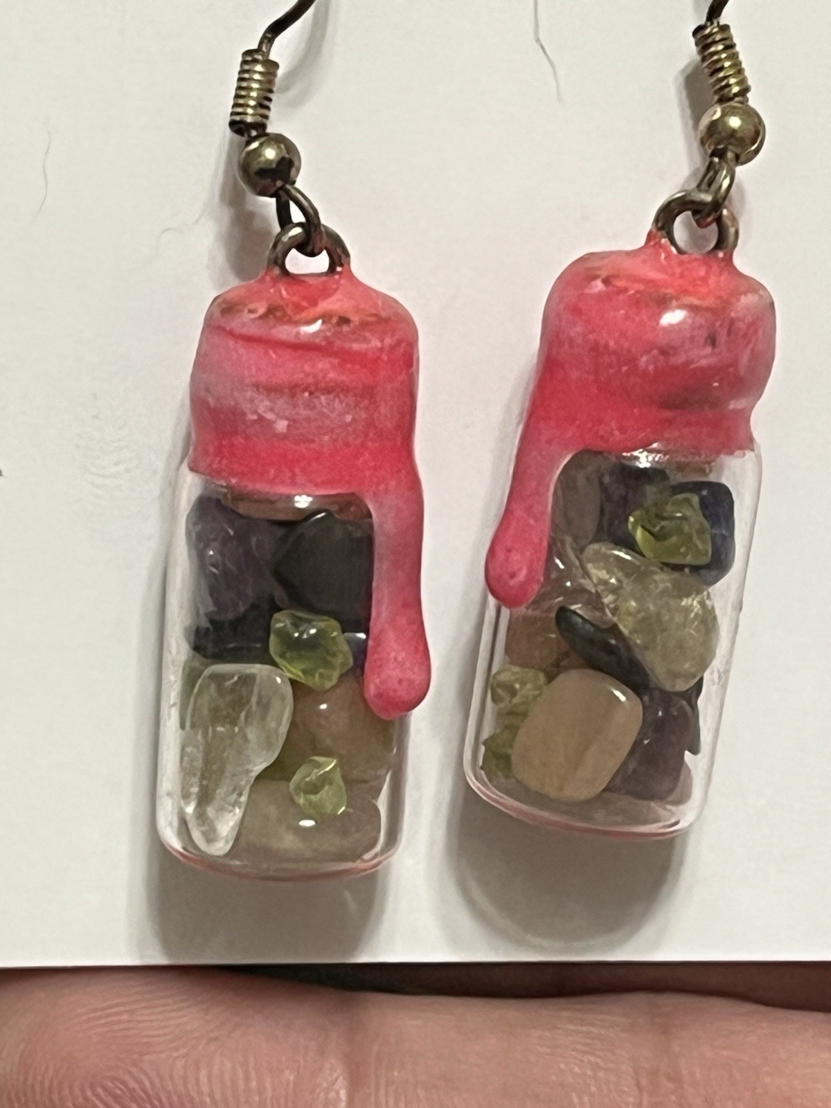Handmade Mini Gemstone Jar Dangling Earrings