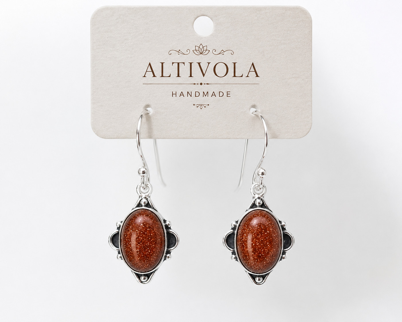 Handmade Goldstone Dangle Drop Earrings 925 Sterling Silver Boho Gift for Women