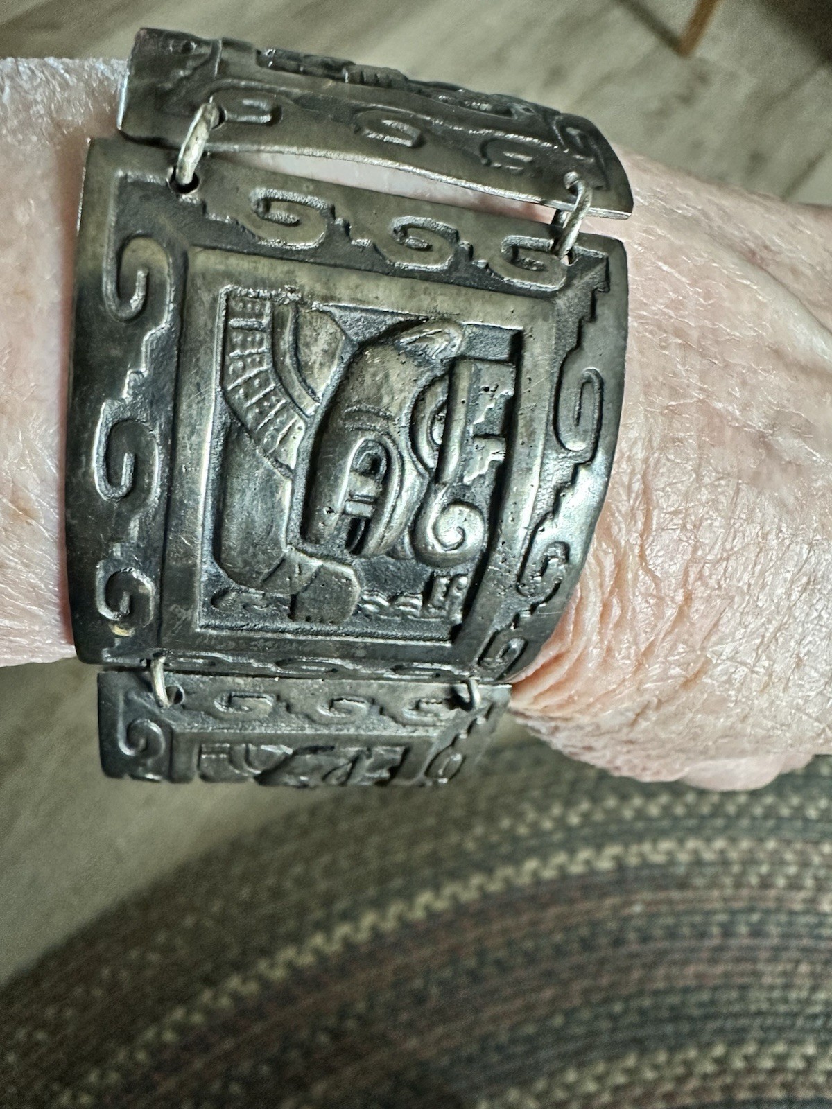 Vintage Heavy Peru 900 Silver Storyteller Panel Bracelet 121.6 gram Inca Deities