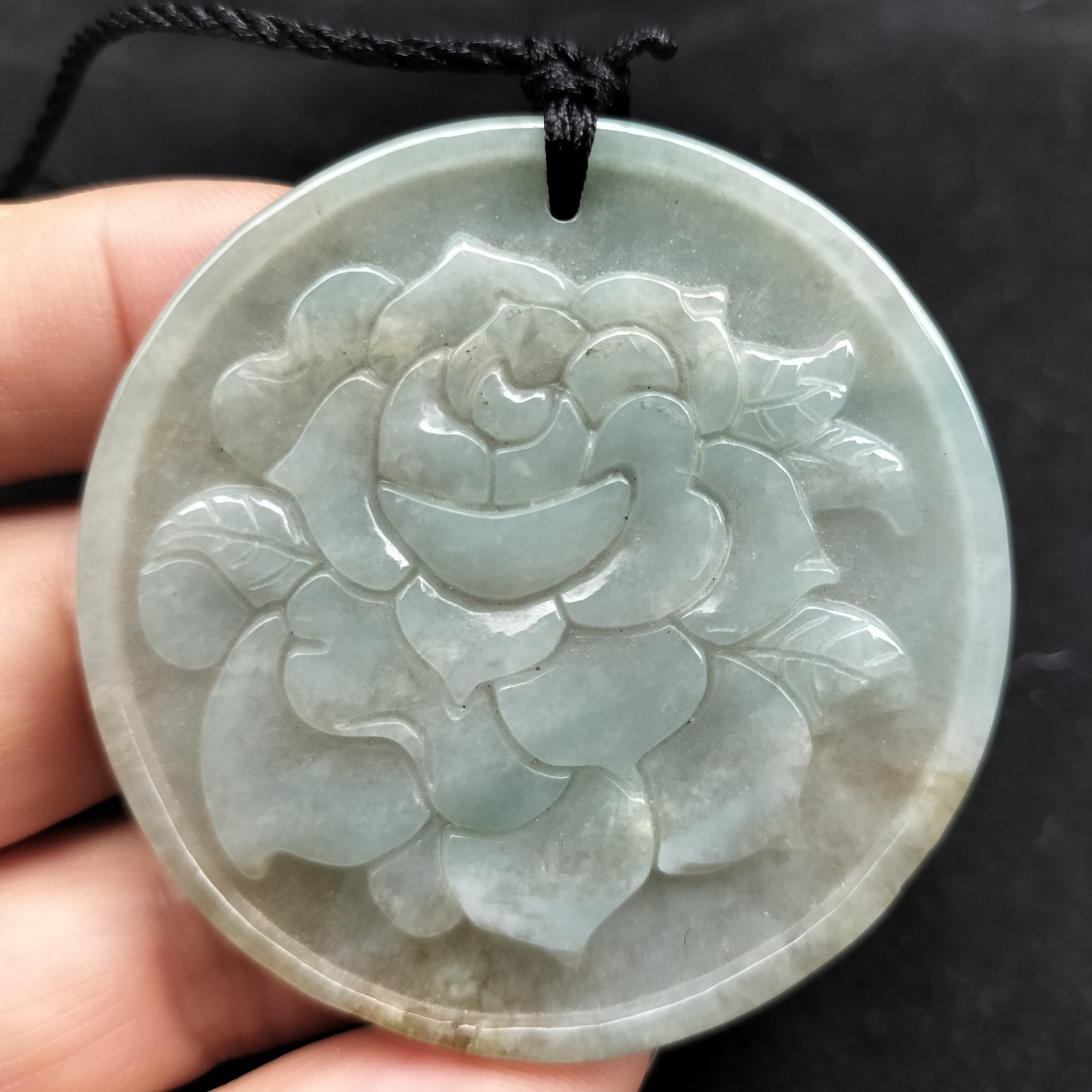 Certified Lavender Green Natural Type A Jade Jadeite Carved Flower 富贵花开 Pendant
