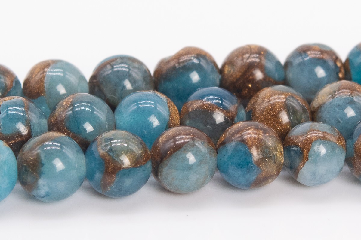 Lake Blue Cloisonne Resin Sponge Quartz Grade AAA Round Loose Beads 6/8/10/12MM
