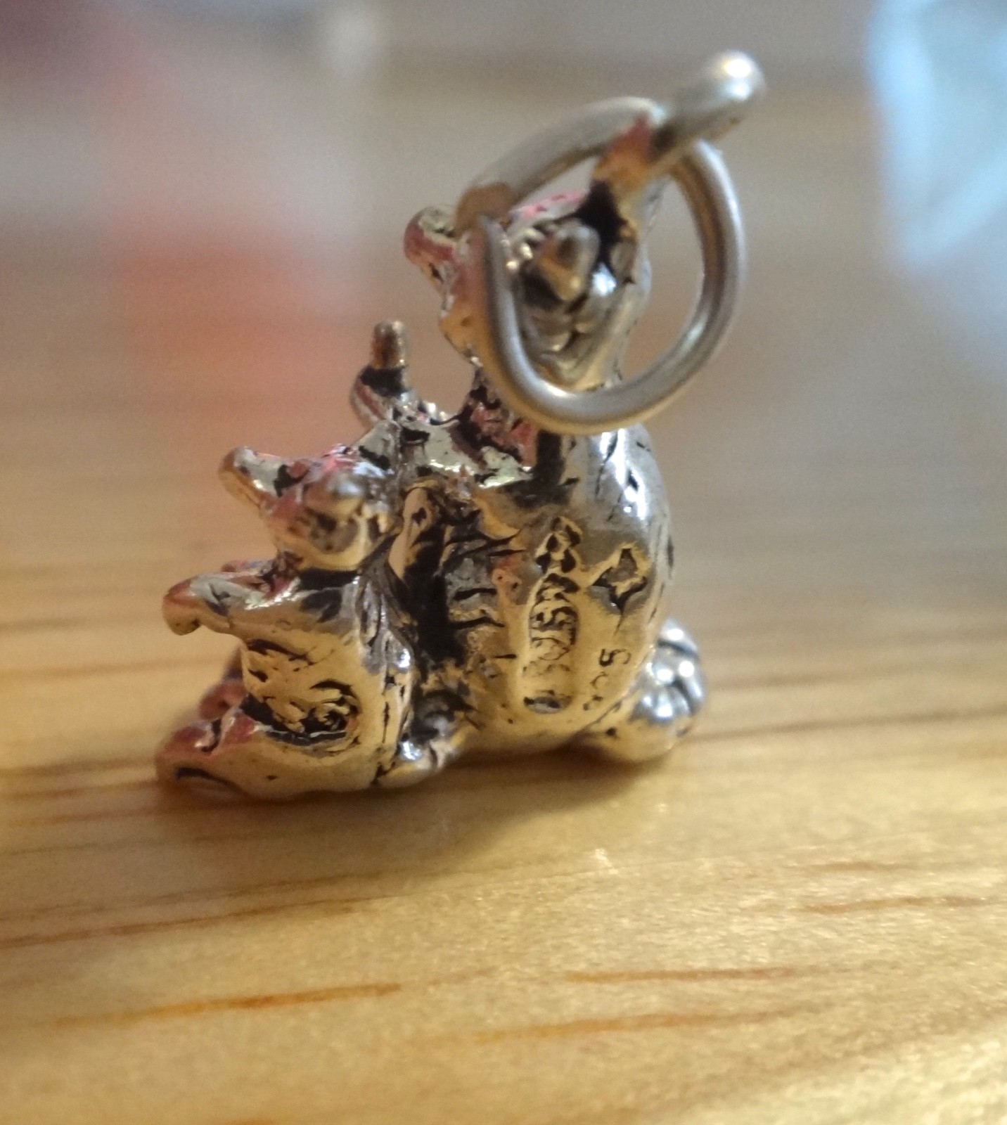 Sterling Silver 3D 16x14mm Detailed Double Raccoon & Baby Zoo Racoon Charm