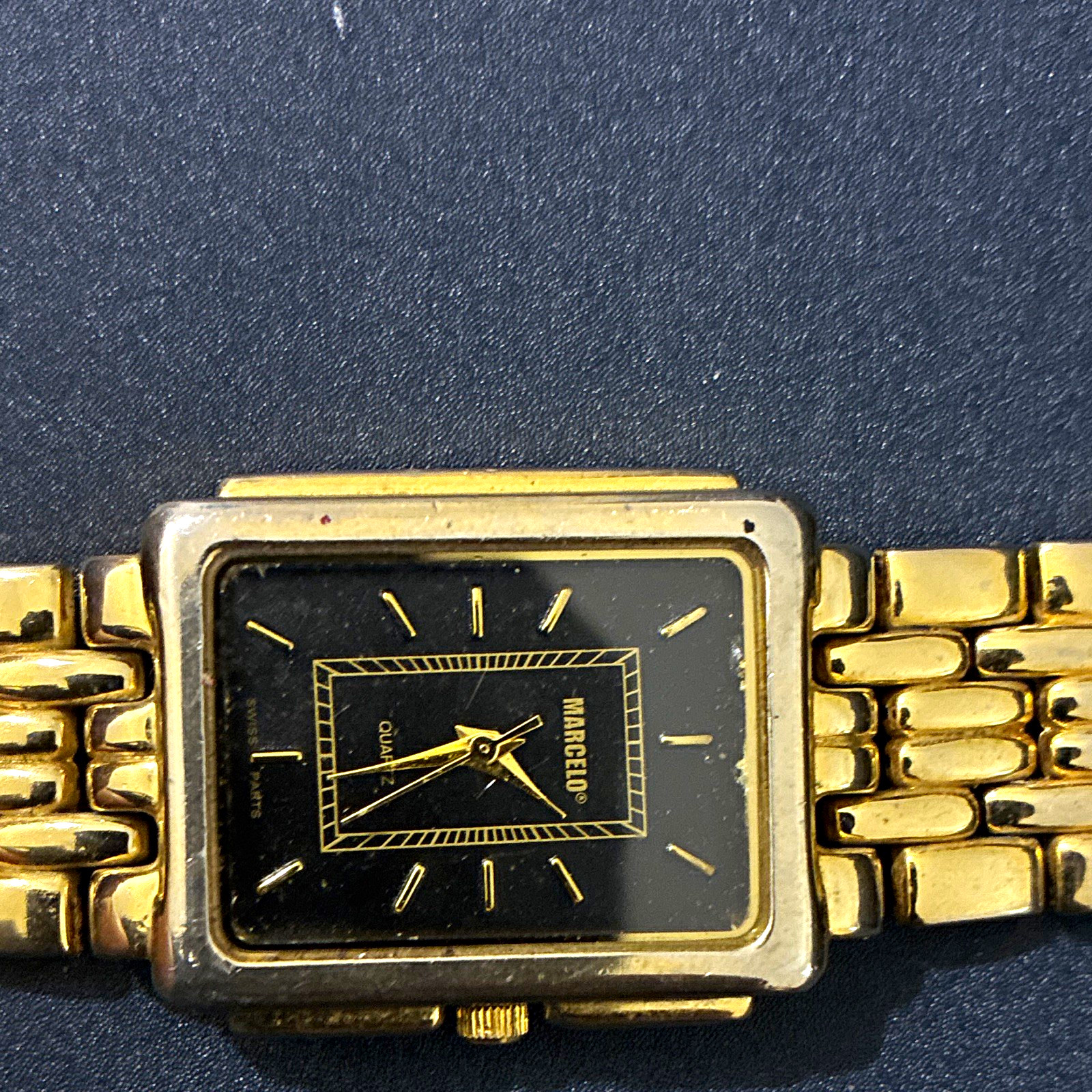 Marcelo Women’s Quartz Analog Black Dial Gold Tone Rectangle SS Bracelet