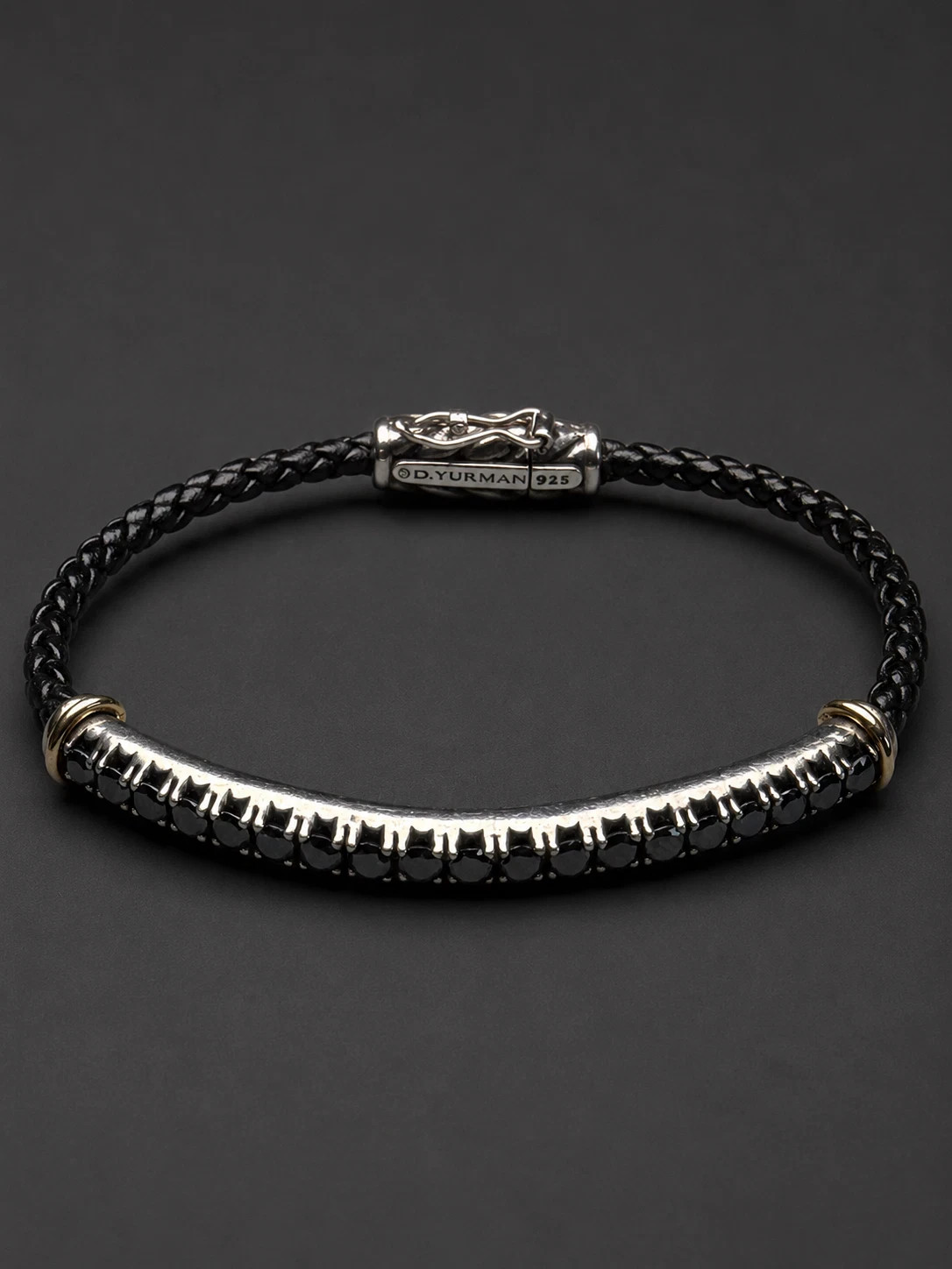 David Yurman Black Diamond 925 leather bracelt with Chevron Motif 7″