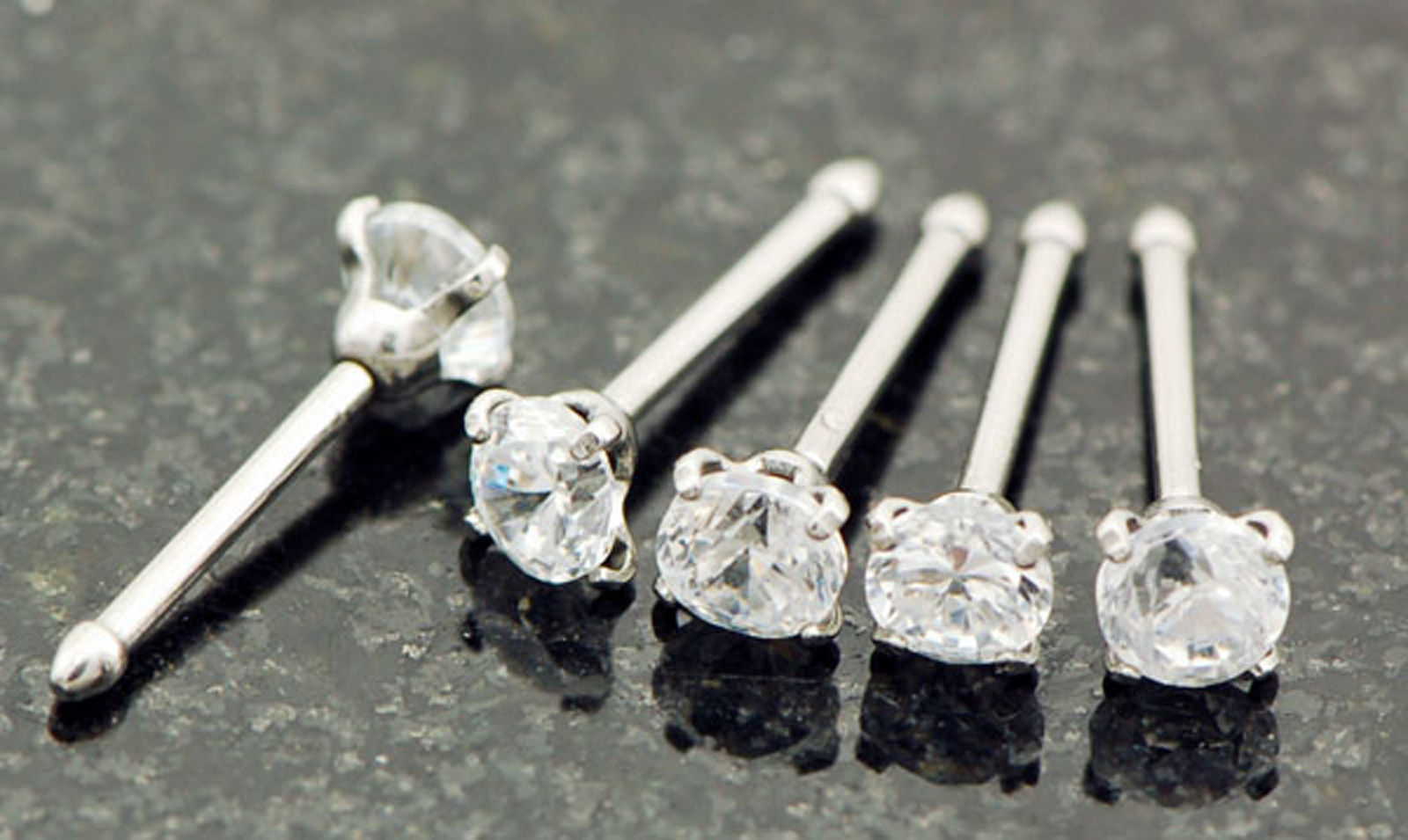 5 PCS 18G 20G Prong Set Clear CZ Gem 316L Surgical Steel Nose Stud Bone Ring