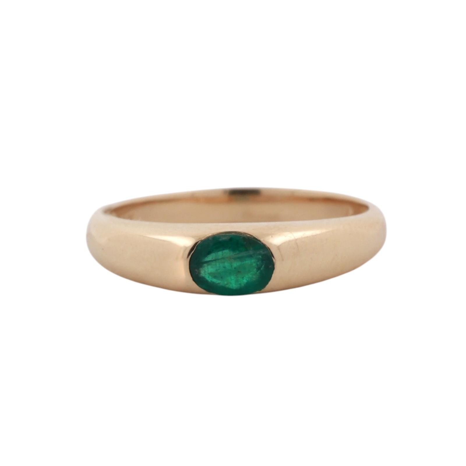 14K Yellow Gold 0.35CT Natural Emerald Oval Flush Set Dome Band Ring Size 7.5