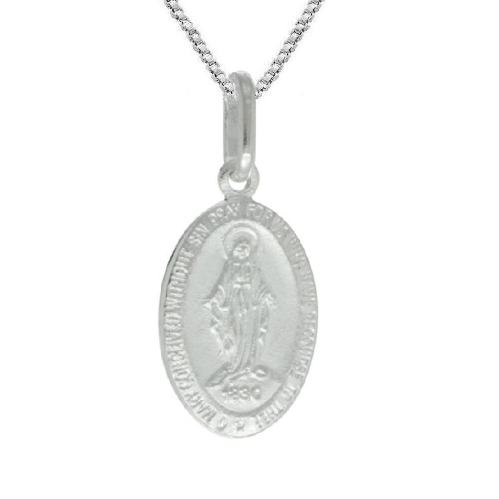 Sterling Silver Miraculous Virgin Mary Medal Pendant / Charm, Italian Box Chain