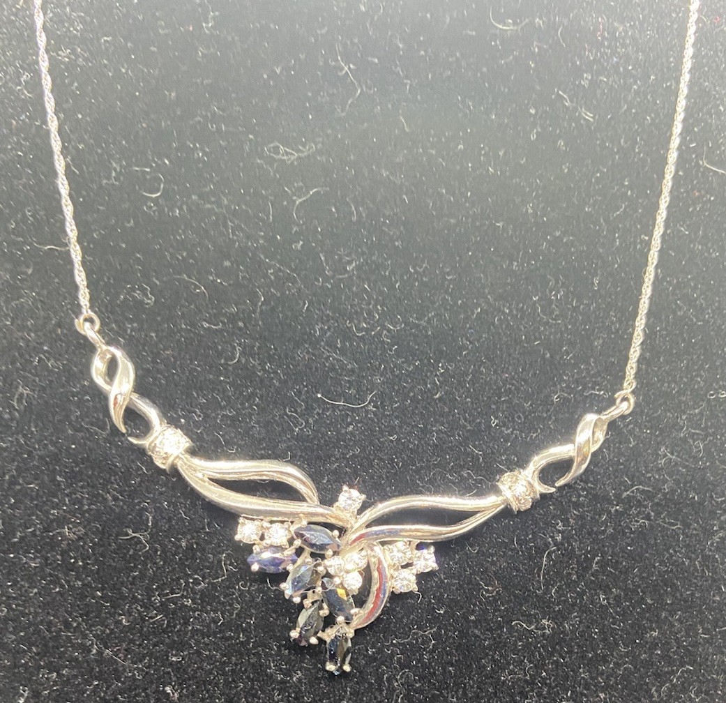 Sterling Silver Spinel & CZ Necklace – In Gift Box- See Description & Photos