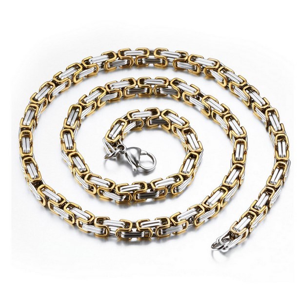 8MM Men Boy Chain Byzantine Box Link Silver Gold Stainless Steel Necklace 20″ ST