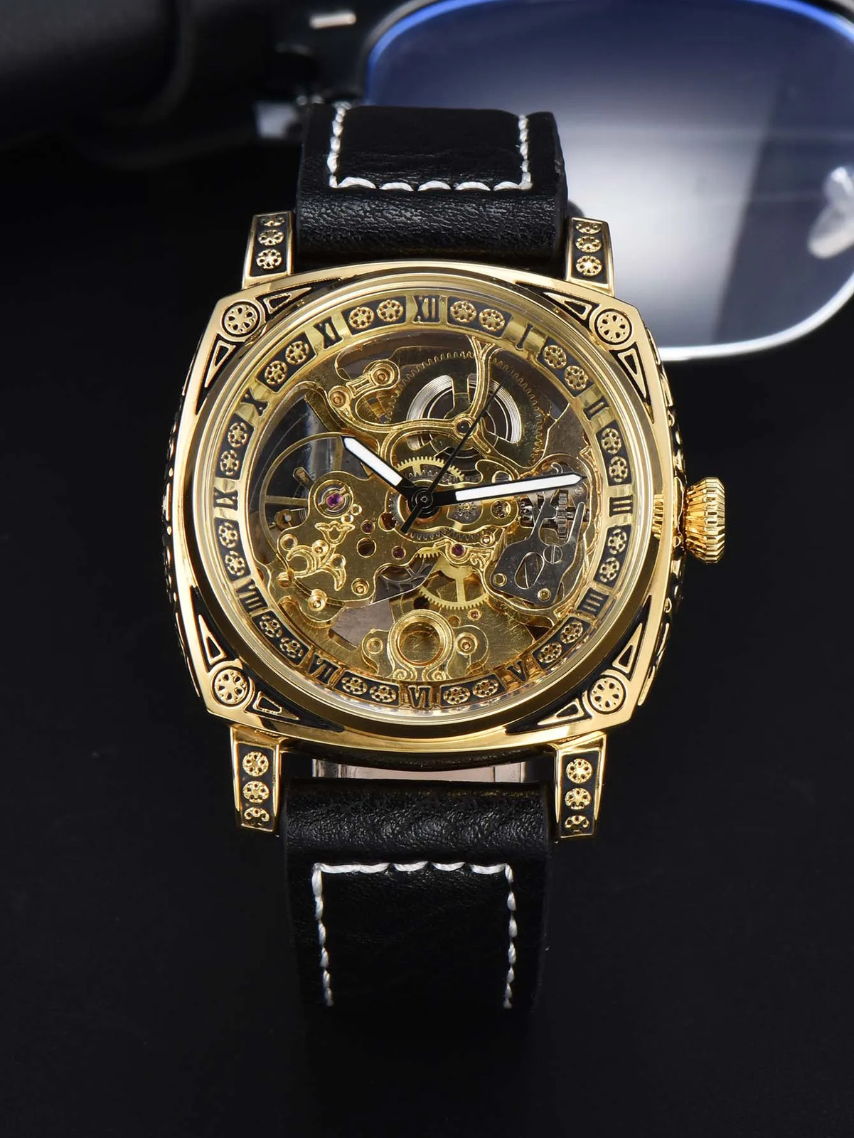 Automatic Retro Skeleton Mechanical Men’s Watch Waterproof Leather Unbranded