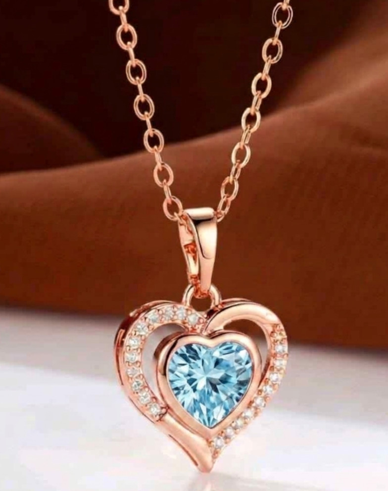4ct Heart Simulated Aquamarine/CZ Pendant Necklace Women’s 14k Rose Gold Plated