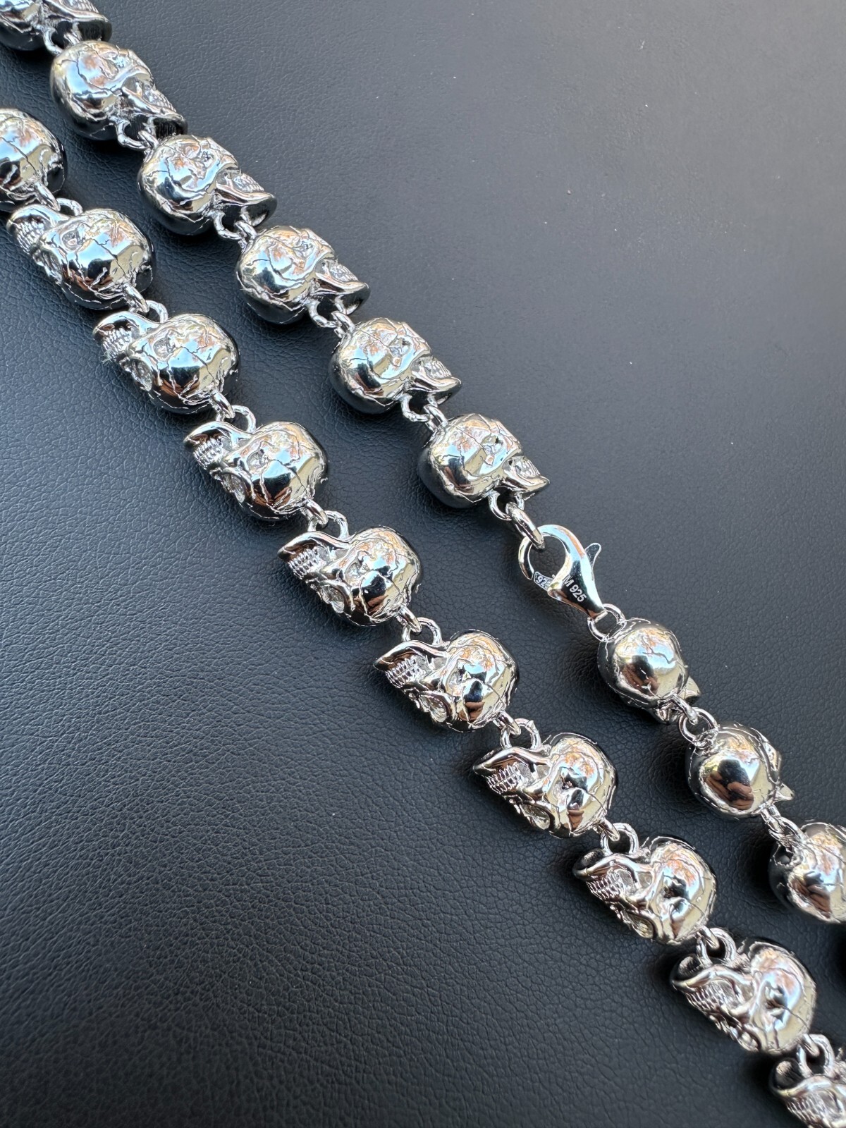 Custom Solid 925 Sterling Silver Skull Death Link Chain Necklace W. Moissanite