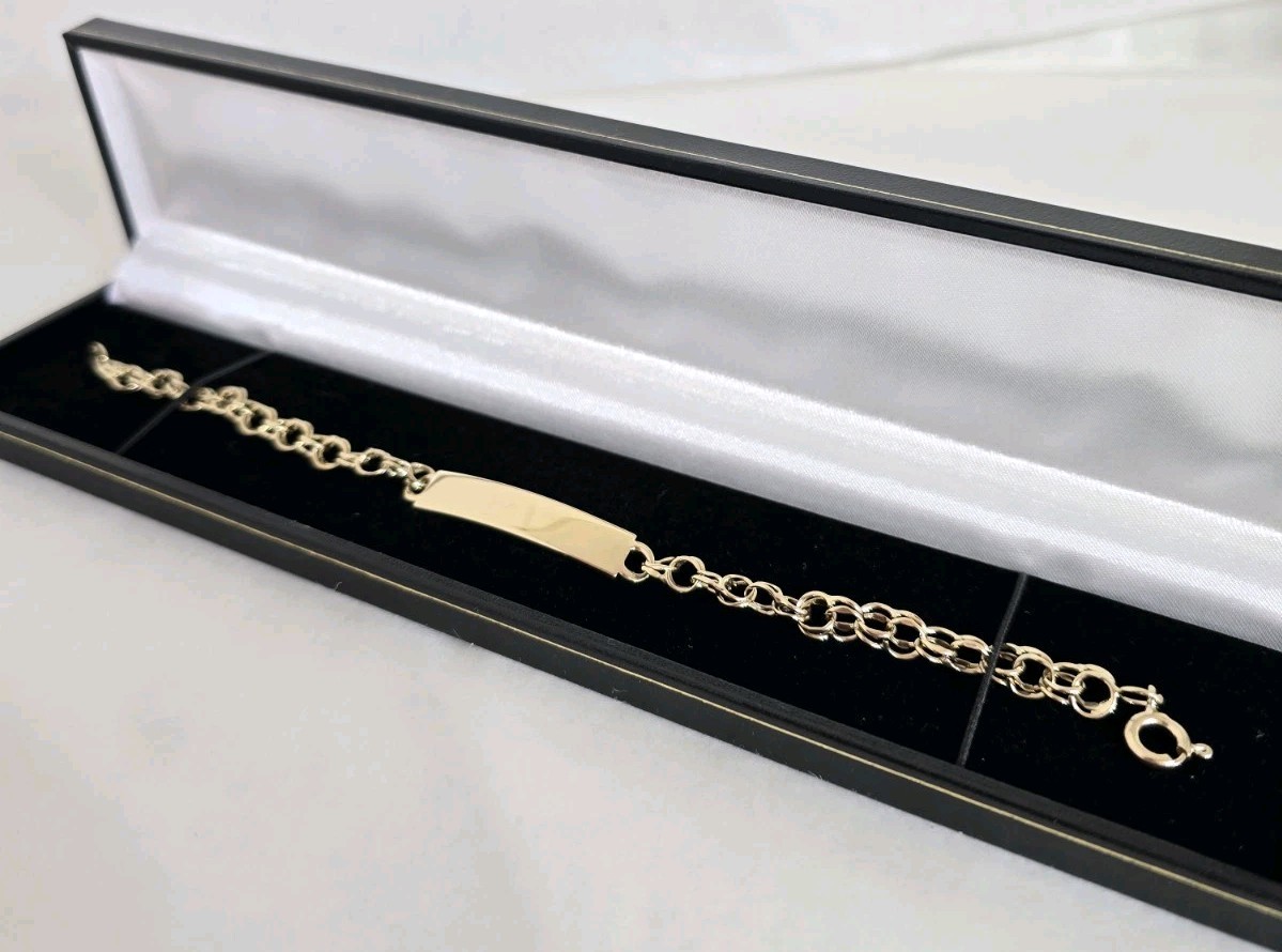 9ct Solid Yellow Gold ID ( Identification ) Bracelet. London 1973. By A G C .