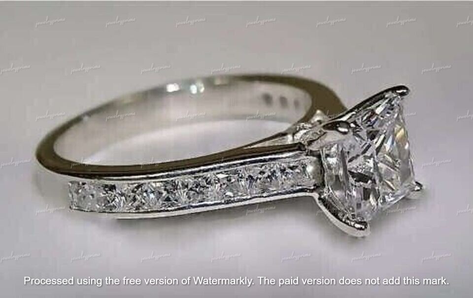 2 Ct White Princess Cut Lab Created Diamond Solitaire Engagement Ring 925 Silver