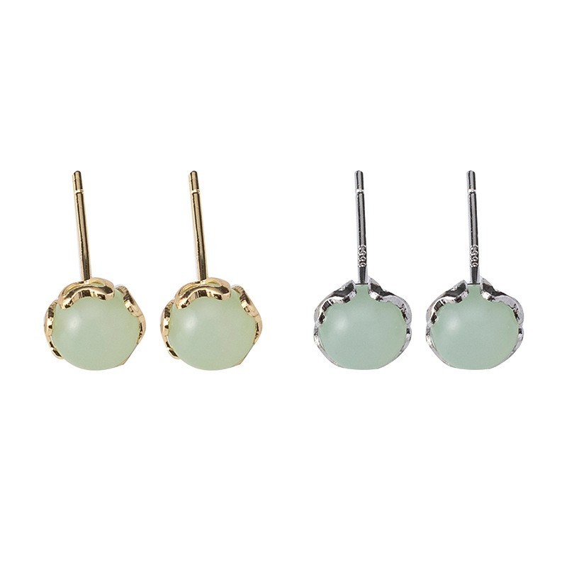 Hetian Jade Stud Earrings | S999 Sterling Silver Posts Dainty Luck Jewelry Gifts