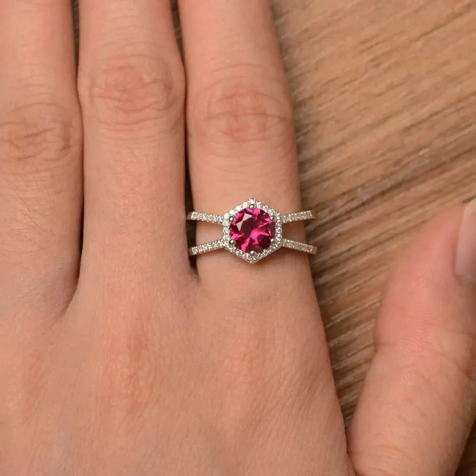 2.68 Ct Round Cut Simulated Ruby Women’s Promise Band Ring 14k White Gold Plated