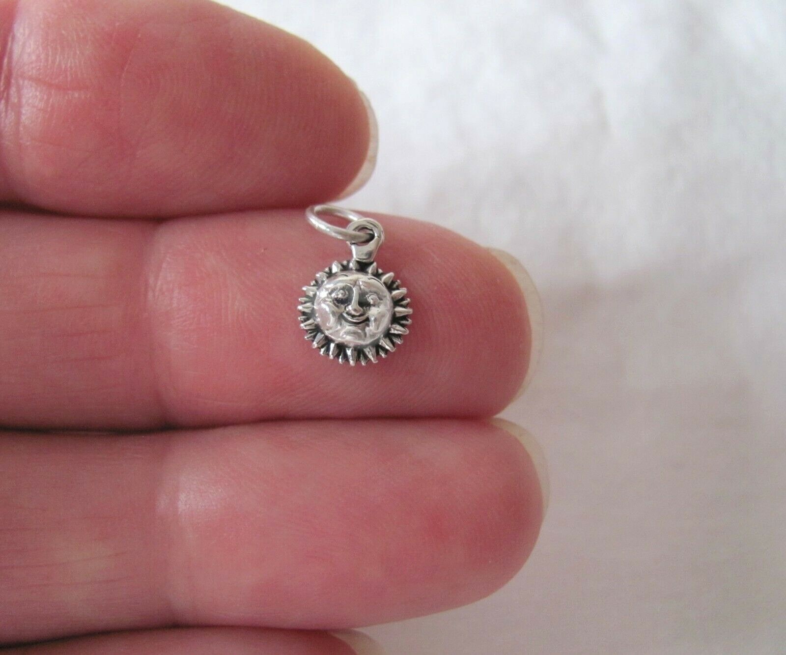 Very small Sterling Silver Happy Sun face mini tiny charm.
