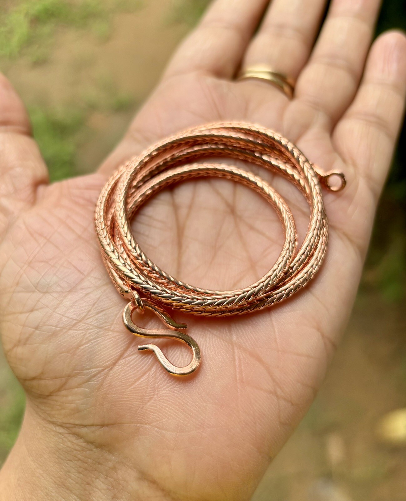 30 inch Pure Copper Hollow Foxtail Chain Necklace, Healing Copper Jewelry