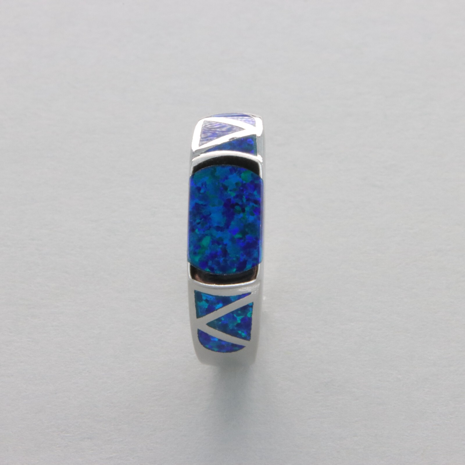 Blue Square Rectangle Fire OPAL Ring Rhodium finished 925 STERLING SILVER #1004