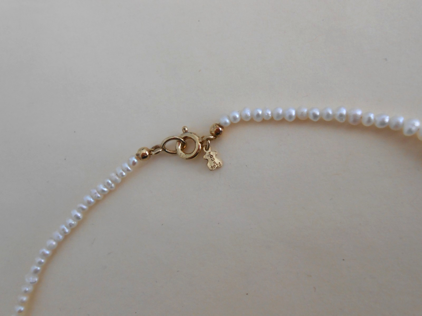 Tous 18k gold plating over silver 2mm Pearl Choker Necklace 38cm =15″
