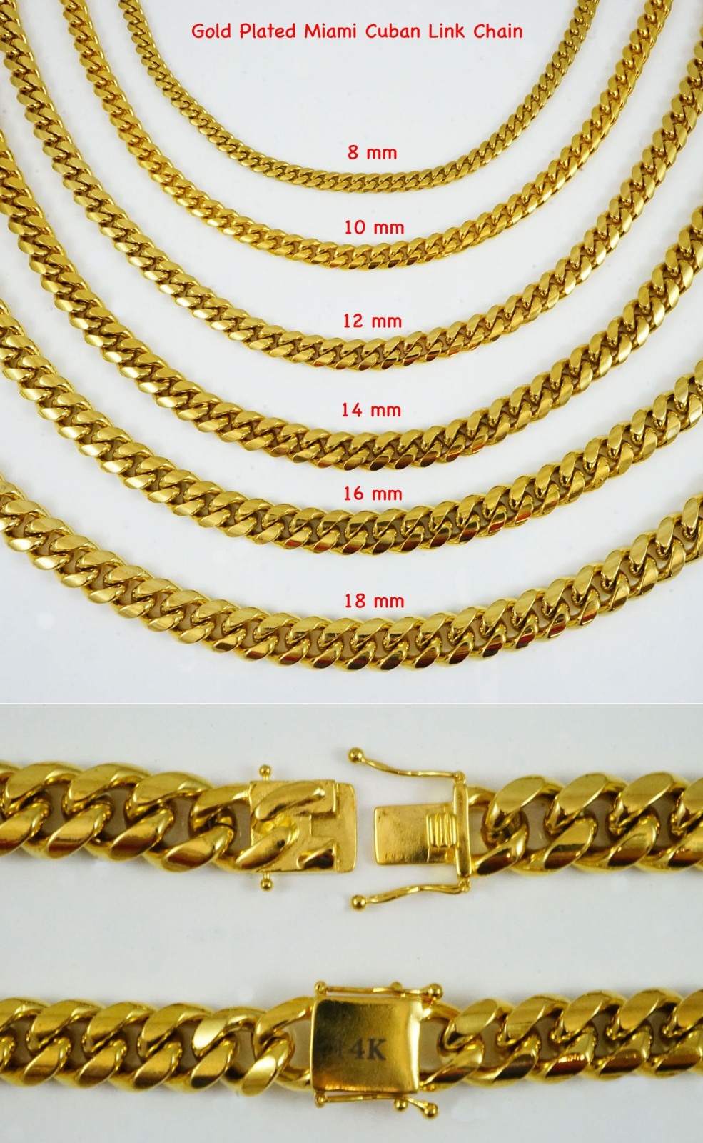 14k 24 in 6/8/10/12/14/16/18mm Gold plated Miami cuban link stainless steel