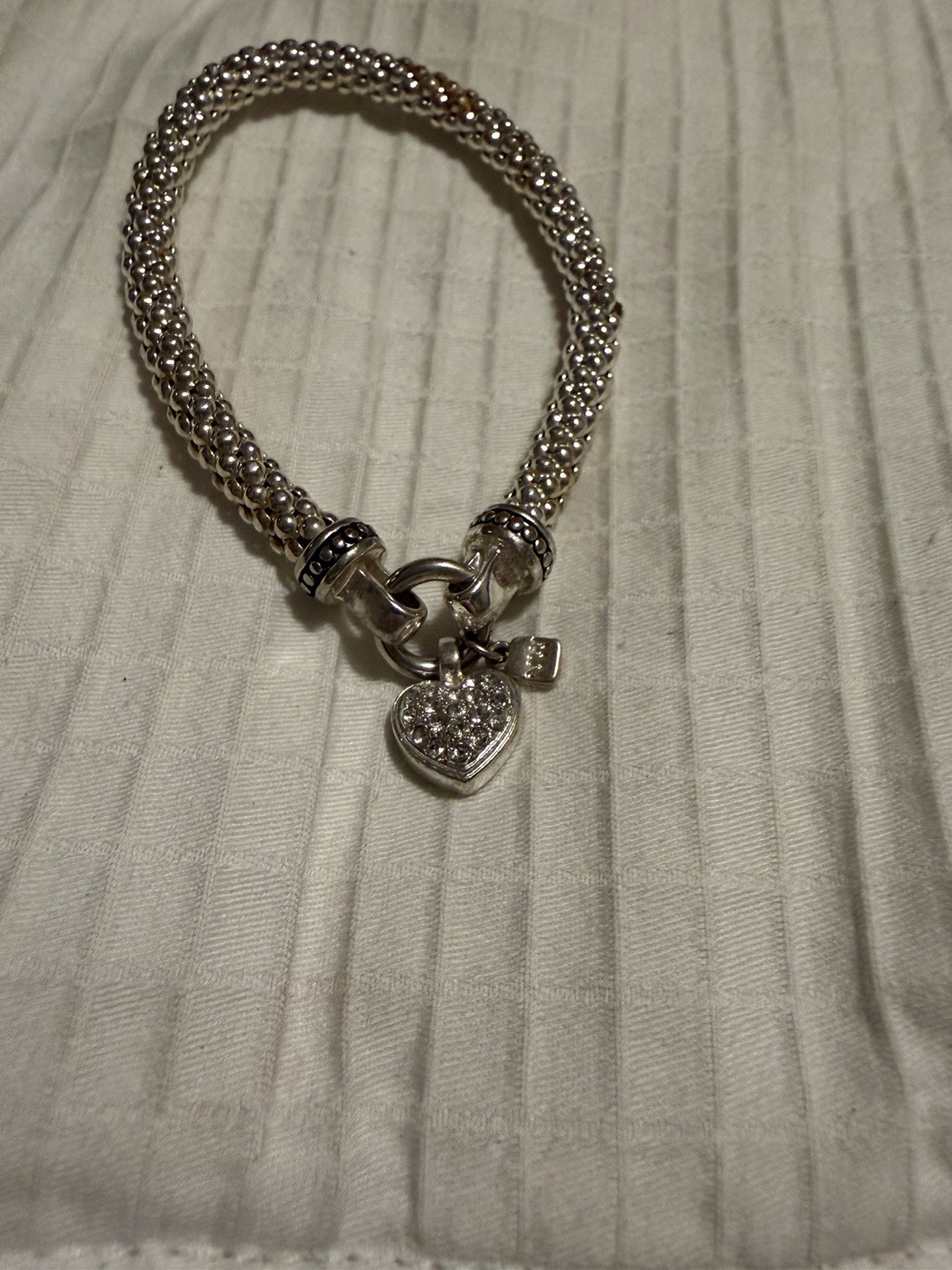 Silver Mesh Charm Bracelet with Heart Dangle