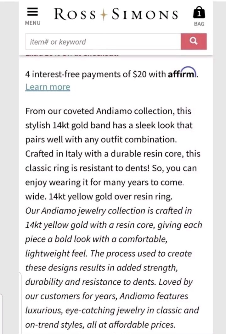 Andiamo Ross Simons 14k White Gold Resin shiny puffy wedding smooth band ring