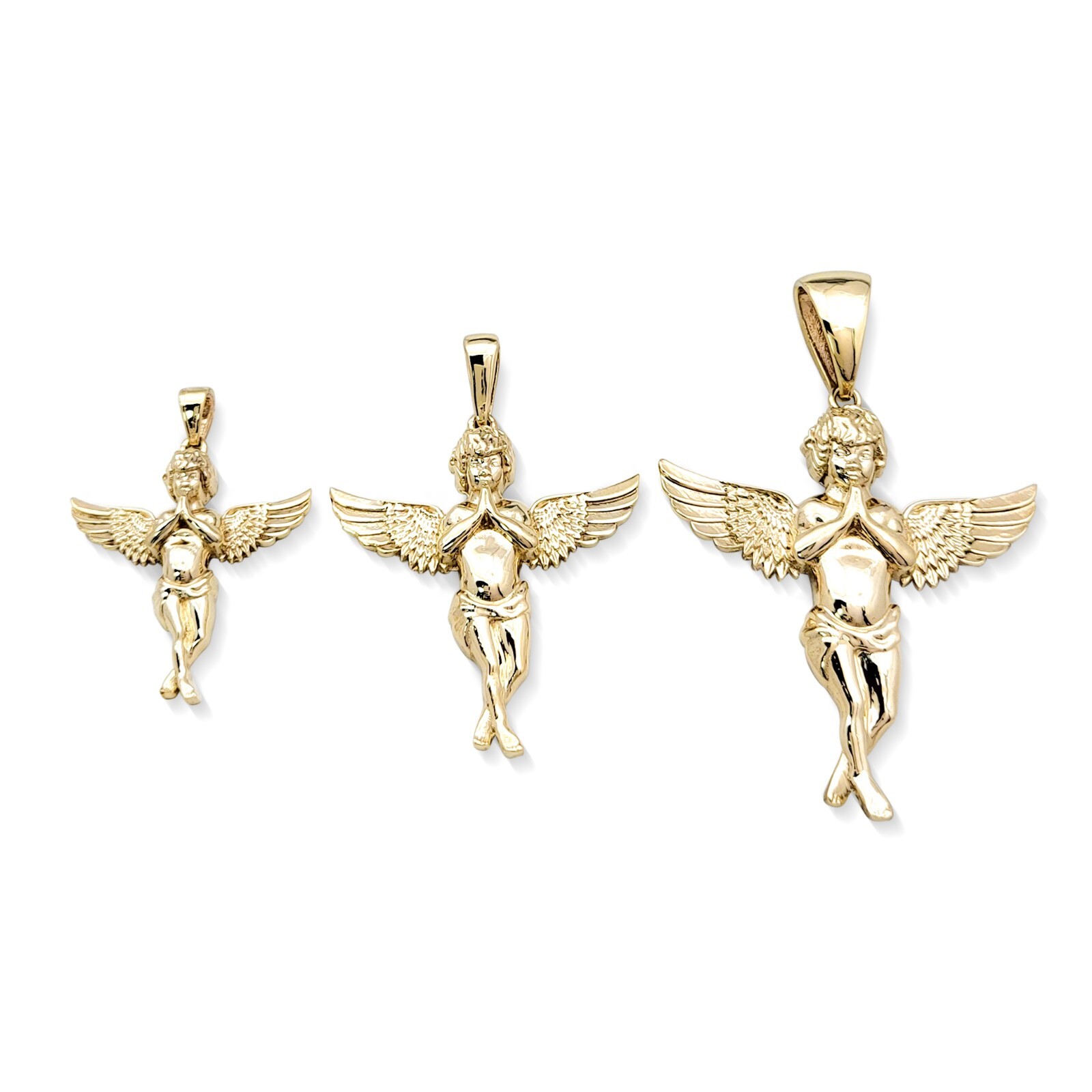 Real 14K Yellow Gold Angel Pendant Praying Baby Guardian Angel Pendant 3 Sizes