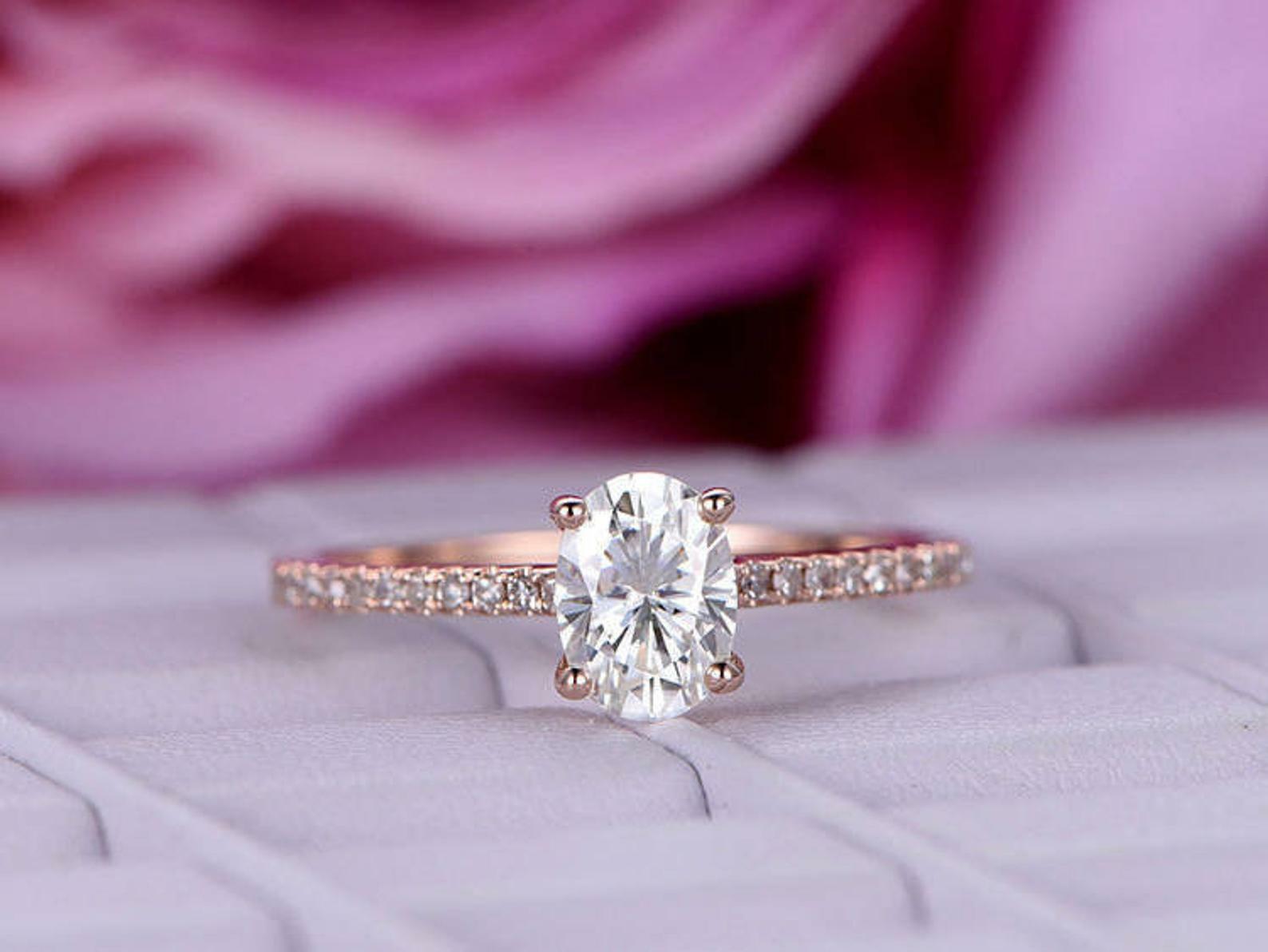 Solitaire with Accents Ring 1.4ct Simulated Diamond Rose Gold Plated