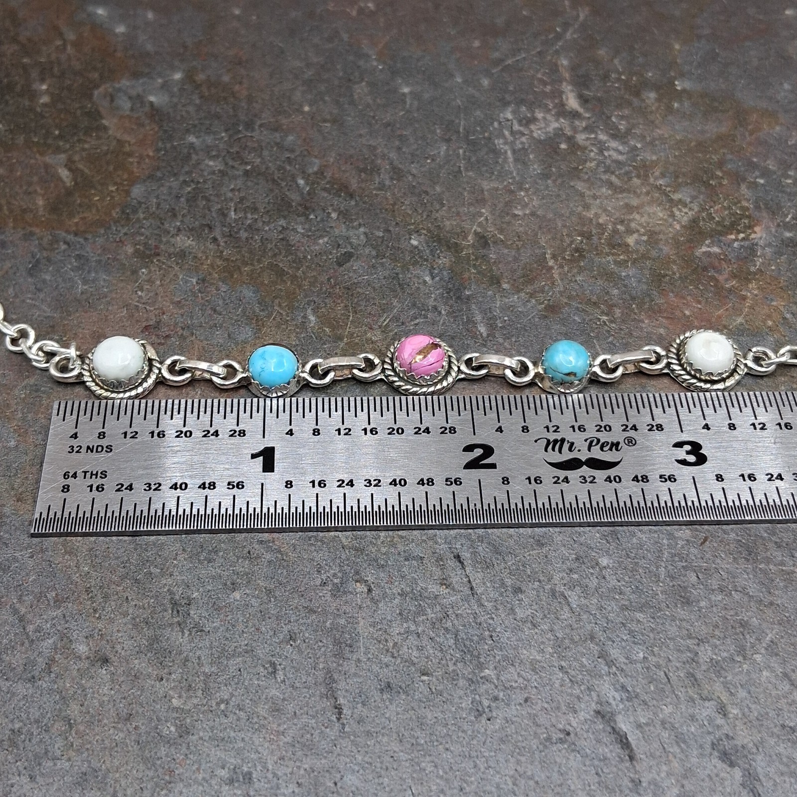 Cotton Candy Turquoise Bracelet Multistone Adj 6-8″ Sterling Silver Southwestern