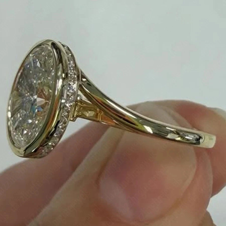 5.20Ct Oval Cut Lab Grown Diamond Hidden Halo Wedding Ring IGI 14K Yellow Gold
