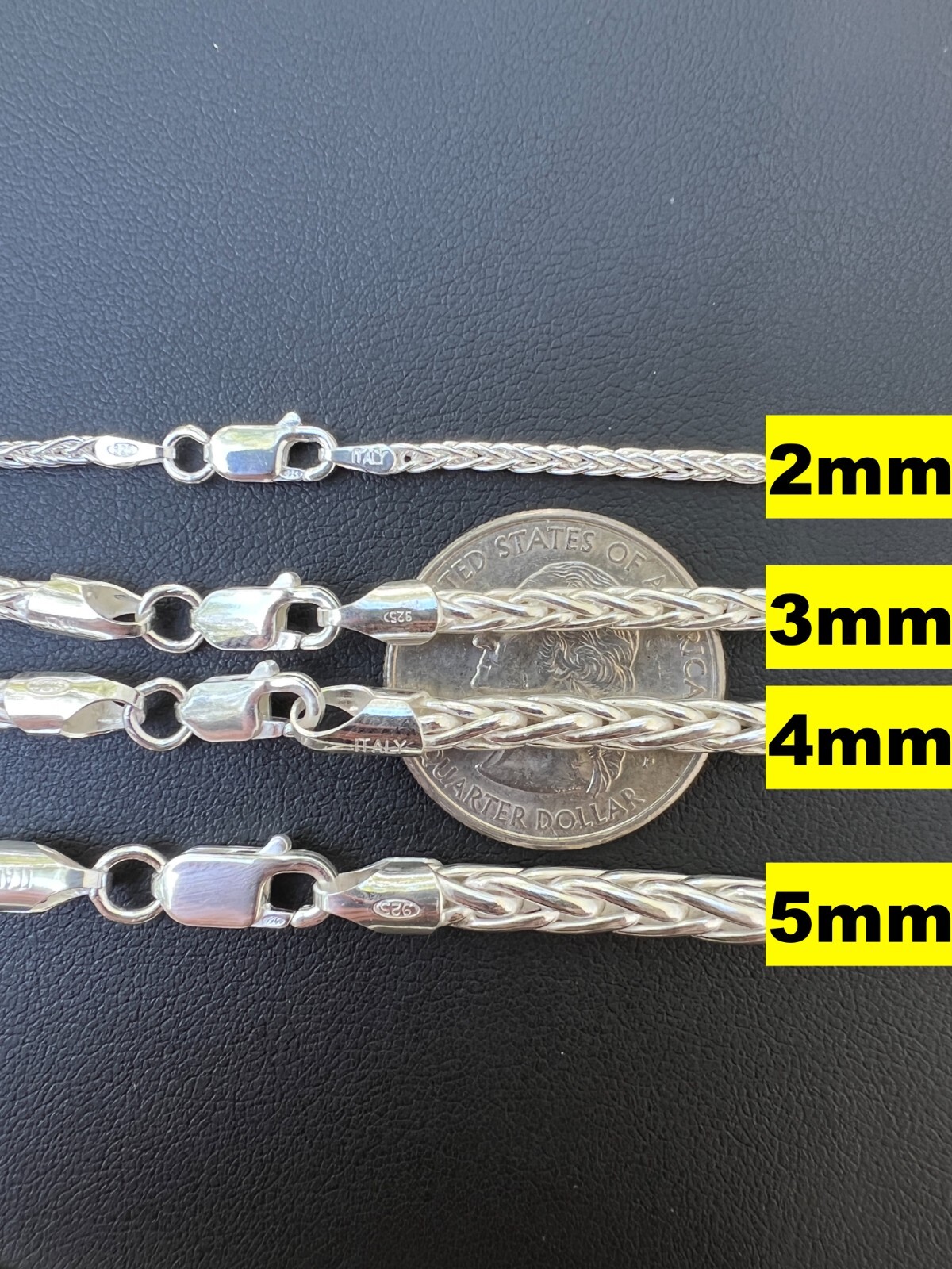 Real Solid 925 Sterling Silver Spiga Rope Wheat Chain Necklace 2-5mm 16-30″