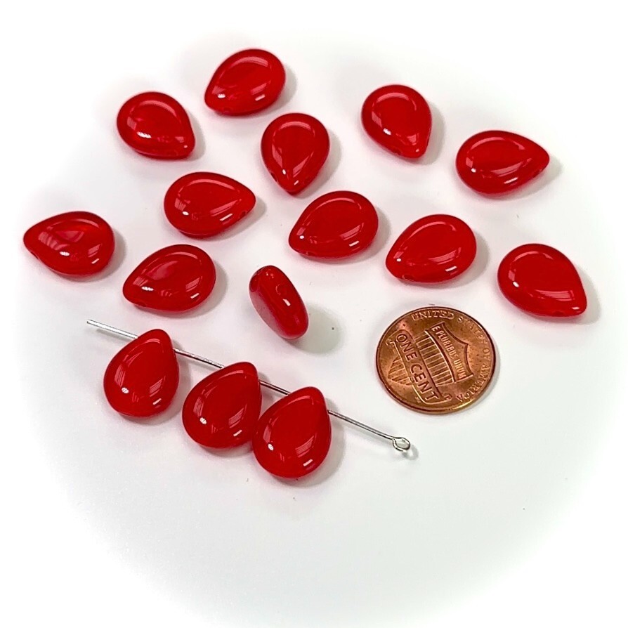 Czech Druk Glass Beads, Teardrop Petal Top Hole Across 16x12mm Red Opal 15pcs
