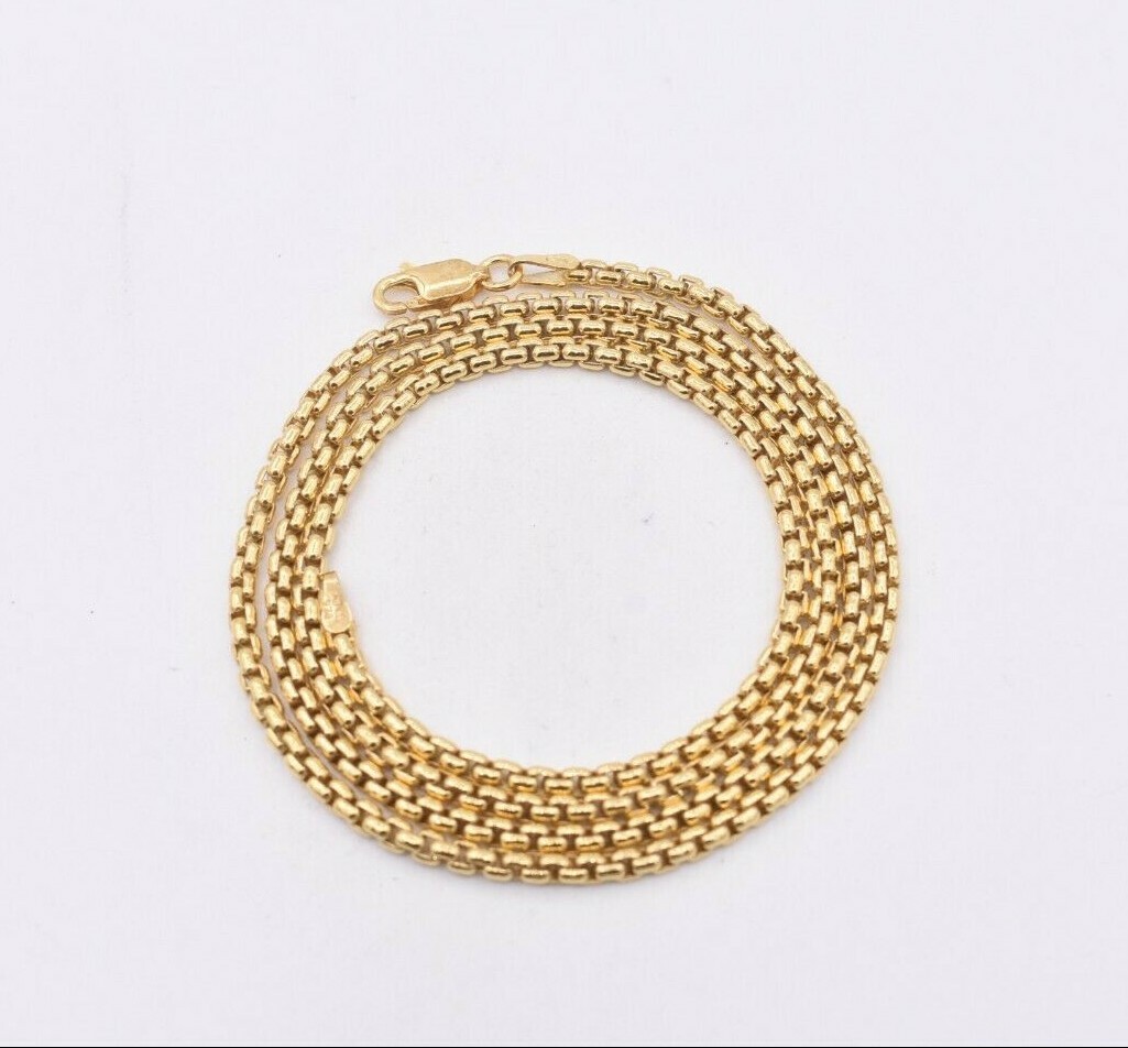 2.5mm Round Box Chain Necklace Real 14K Yellow Gold-Plated Sterling Silver 925