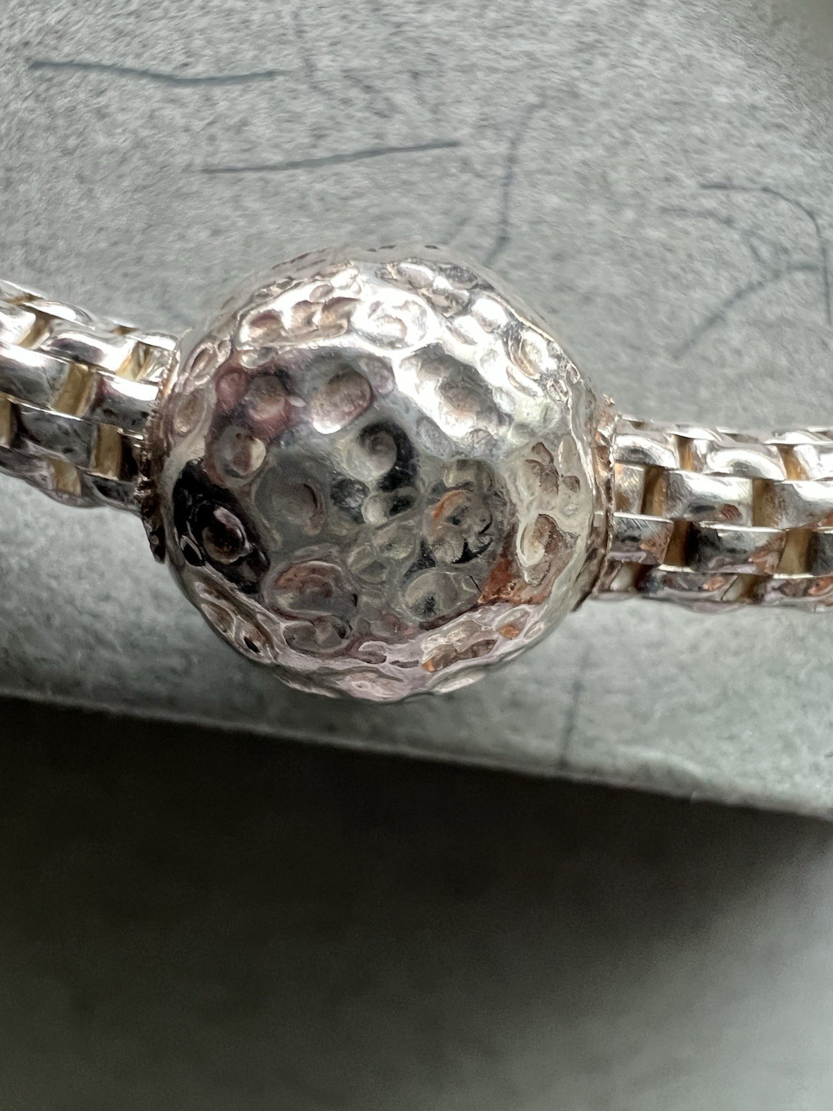 Italy 925 Sterling Silver Byzantine Chain stretch Bracelet with Hammered Ball